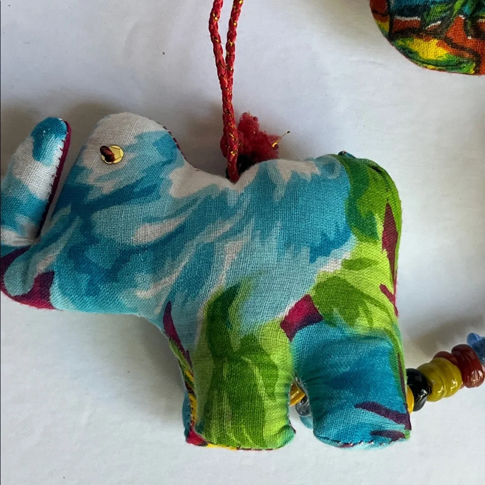 Elephant Garland World Market Handcrafted Fabric Beads Bell - Picture 3 of 10